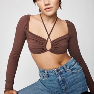 SOLD Womens Garage Brown Long Sleeve Keyhole Top
